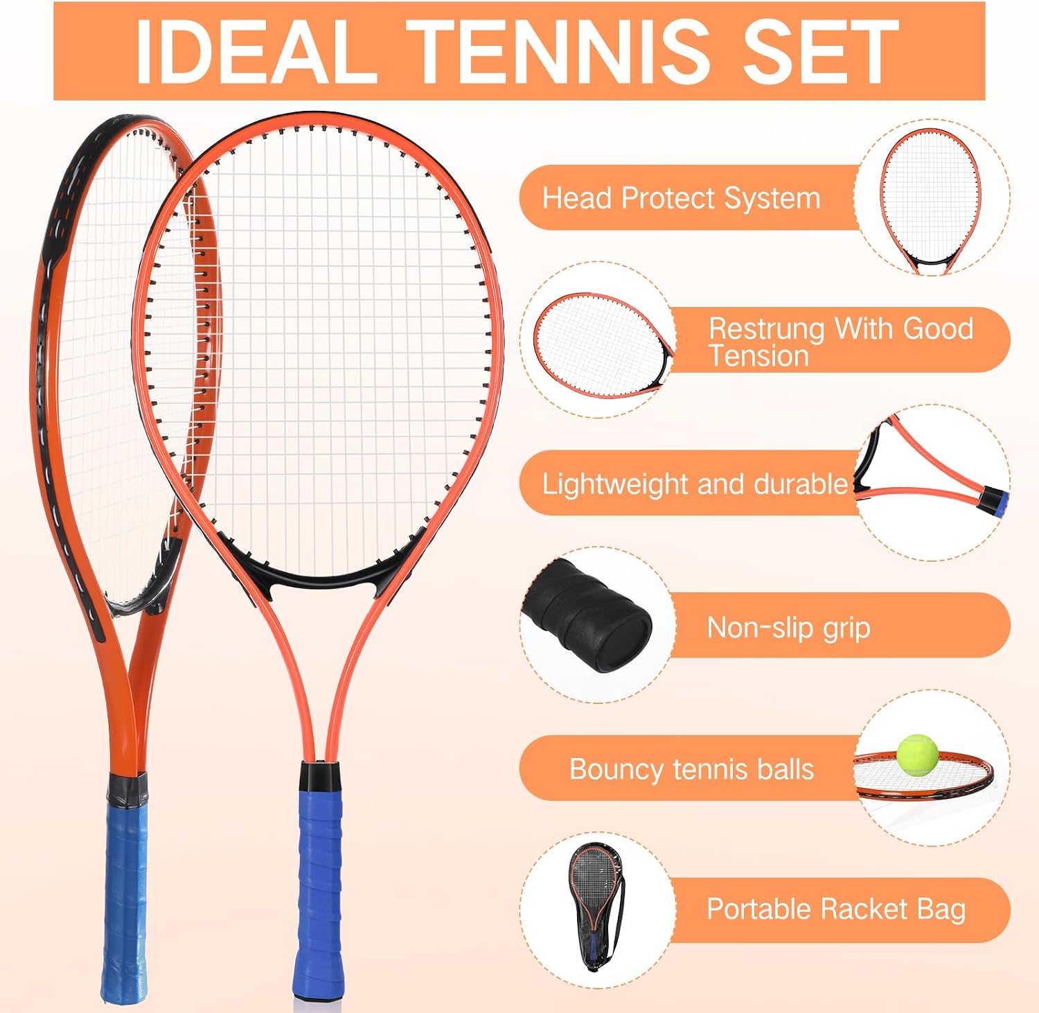 Set of Six Adult Tennis Rackets - Image 2