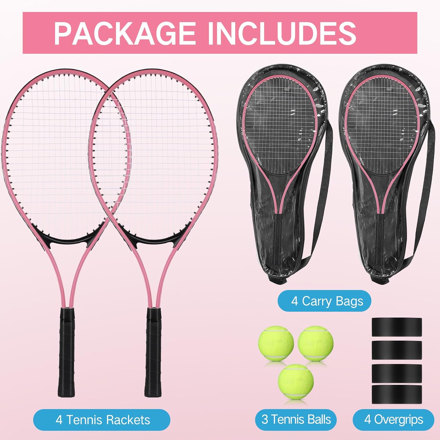 Set of Four Adult Recreational Tennis Rackets - Image 2