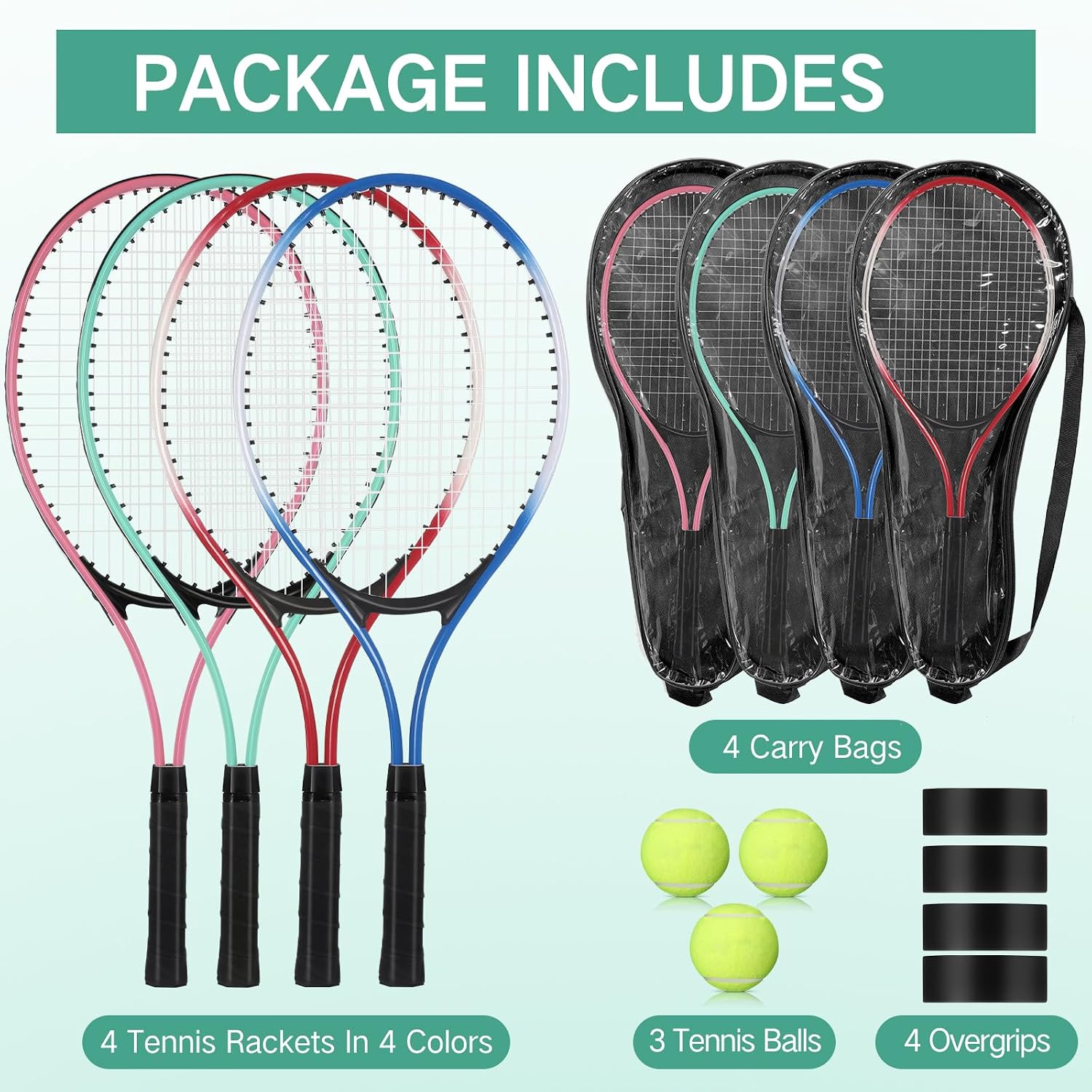 Set of Four Adult Tennis Rackets - Image 2